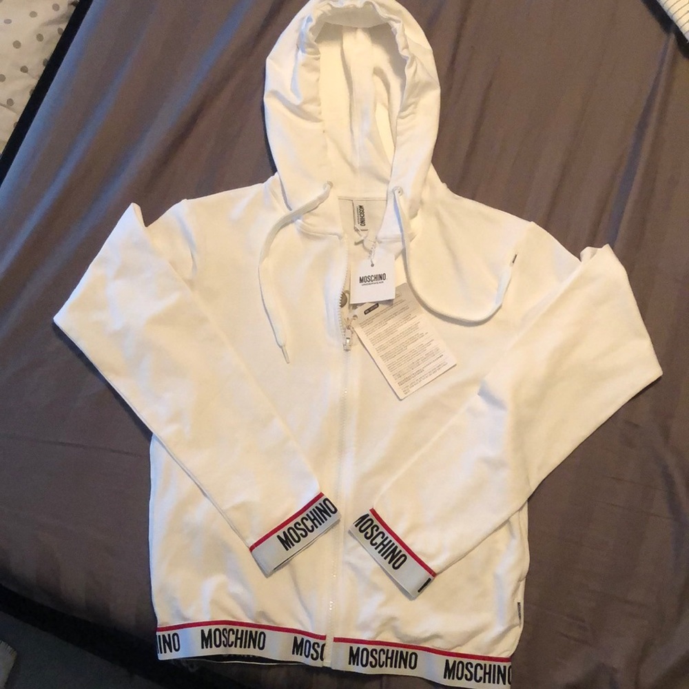 Moschino White hoodie with pockets
